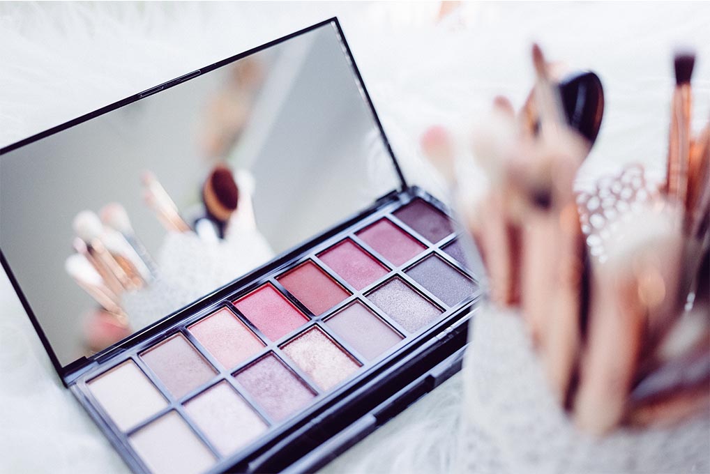 makeup products on counter