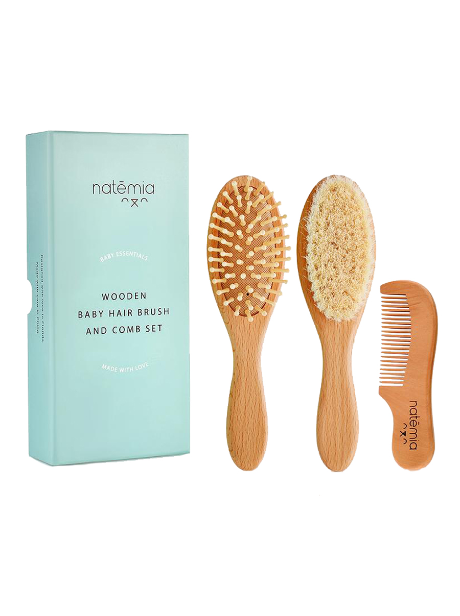natemia Wooden Baby Hair Brush Set